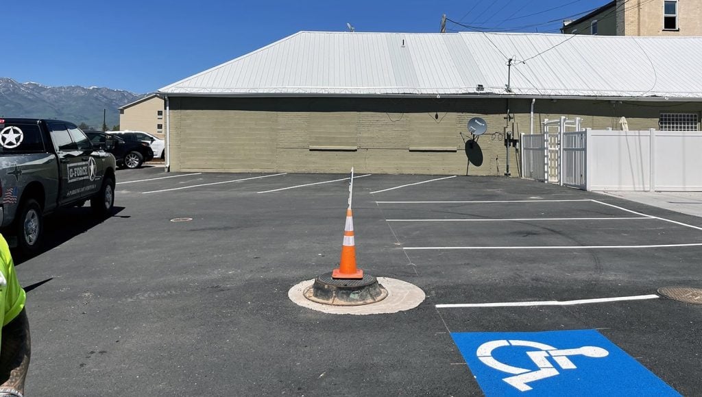 newly striped parking lot at Smokin Joe’s
