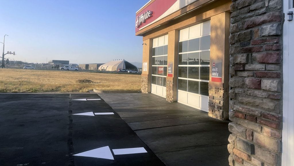 new parking lot arrows at a Jiffy Lube in Salt Lake City