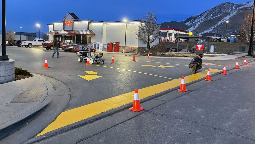 restriped ADA compliant parking stalls at Maverik gas station