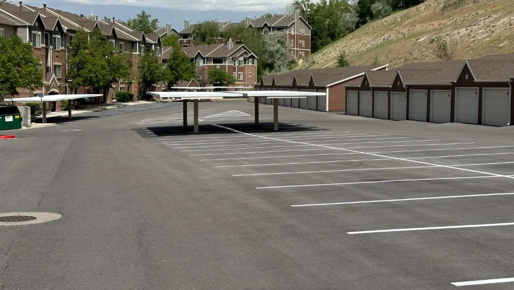 rows of restriped parking spaces