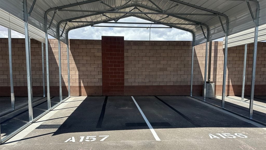 multiple storage units with freshly painted lines