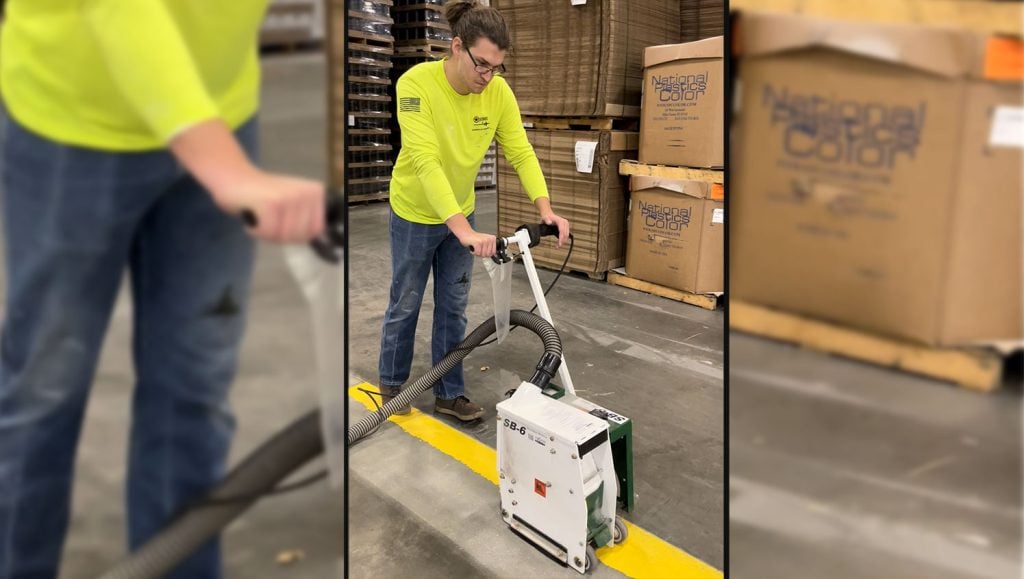 team member performing line removal for a local warehouse