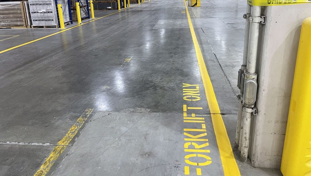 yellow forklift traffic markings