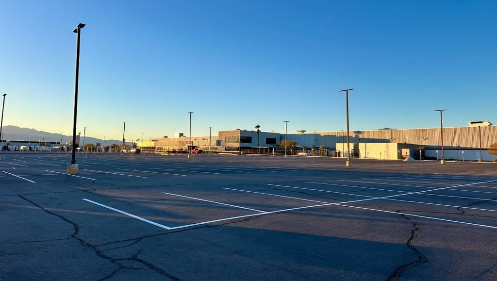 TJ MAXX Distribution Center parking lot with freshly painted line striping