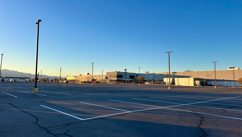 TJ MAXX Distribution Center parking lot freshly painted during the evening time