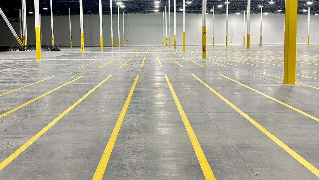 Quality Distribution warehouse floor markings freshly painted