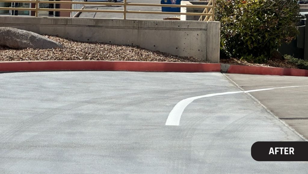 close-up of line striping freshly painted for Goldenwest Credit Union