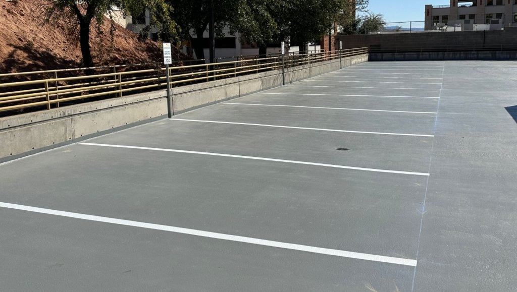 parking spots freshly painted for Goldenwest Credit Union parking lot