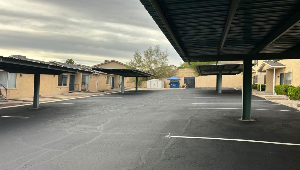 Canyon View Apartments parking lot with new asphalt