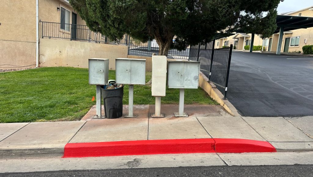 close-up of Canyon View Apartments mailbox area freshly painted