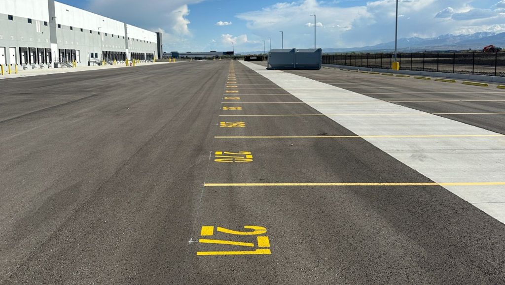line markings freshly painted for New Balance Distribution Center