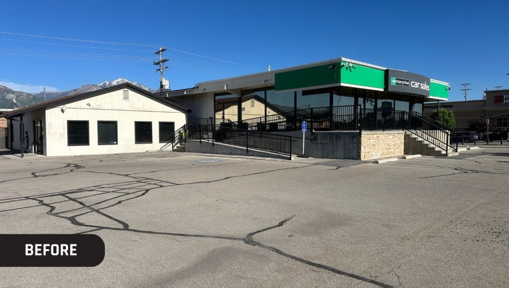 Enterprise Car Sales parking lot with crack sealcoating