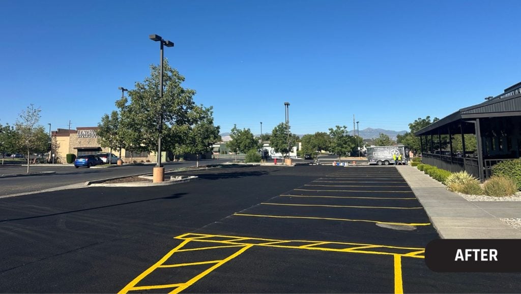 line markings freshly painted for Buffalo Wild Wings parking lot
