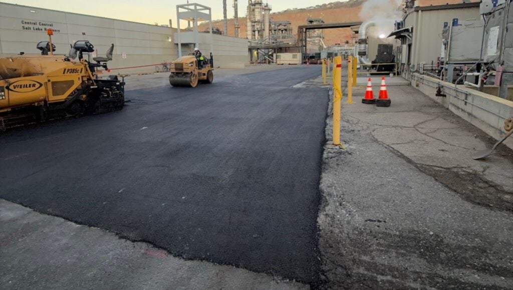 close-up of pavement maintenance for Chevron parking lot