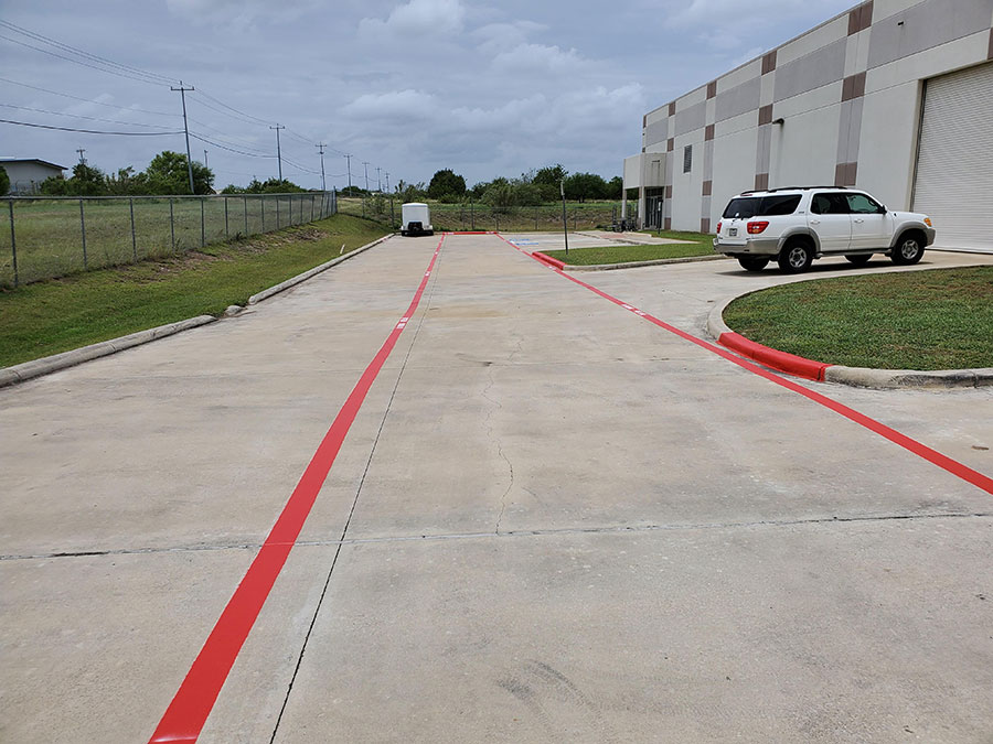 red firelane stripes in parking lot