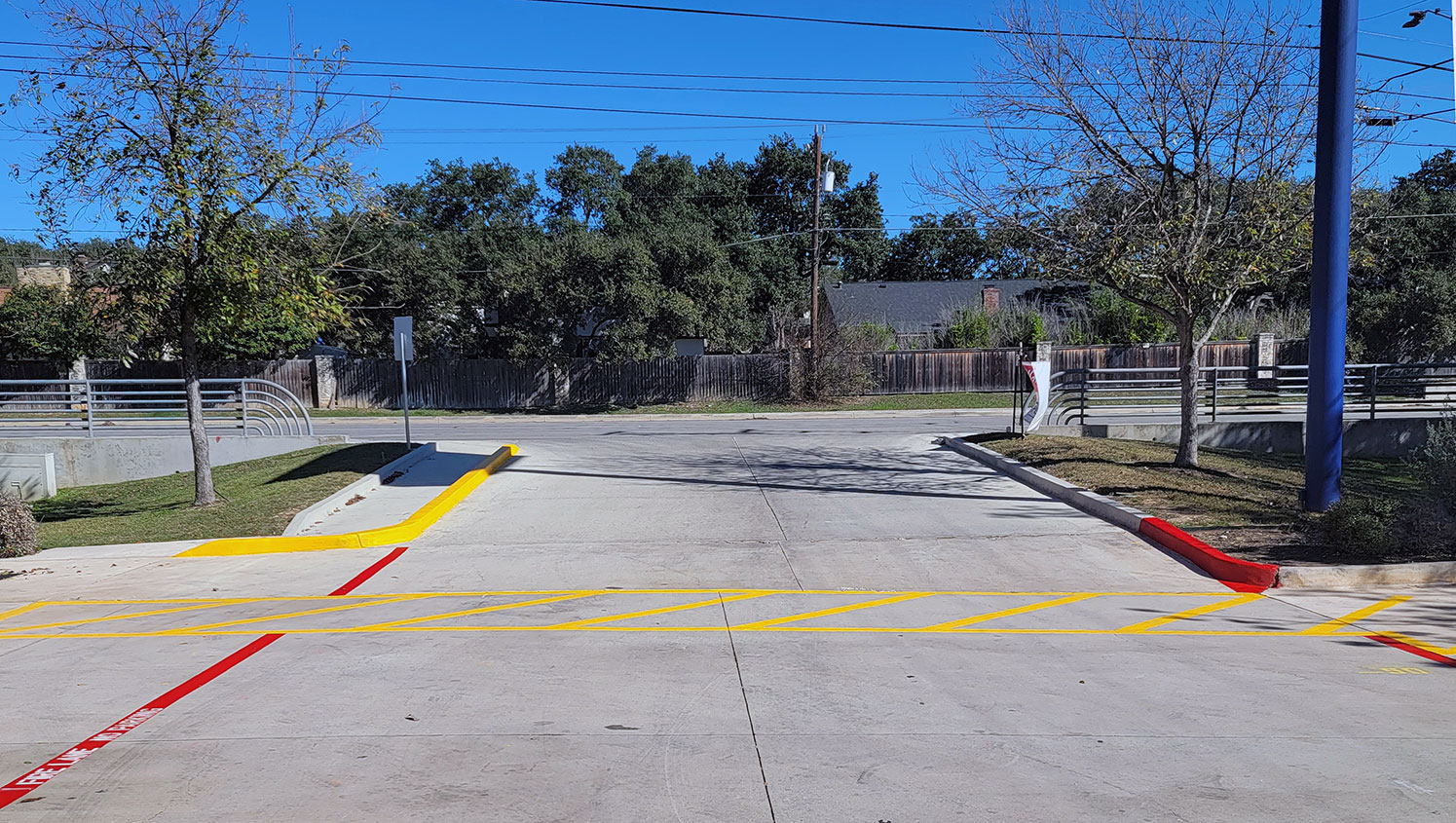 re-striped parking lot entrance