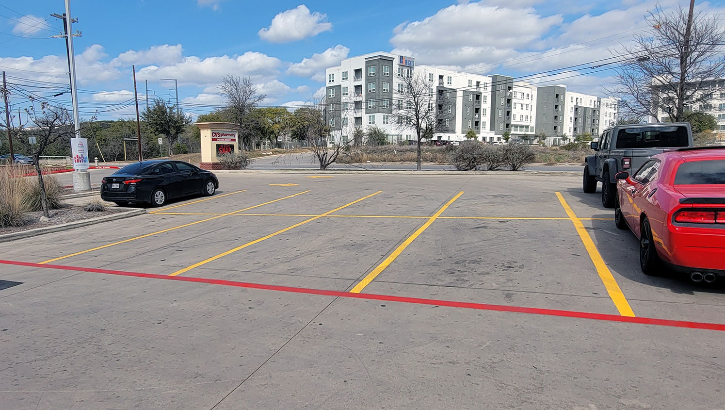 re-striped parking lot spaces