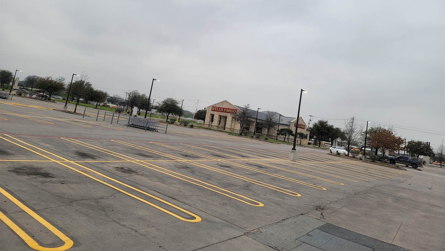 full view of parking lot painting project in selma, tx