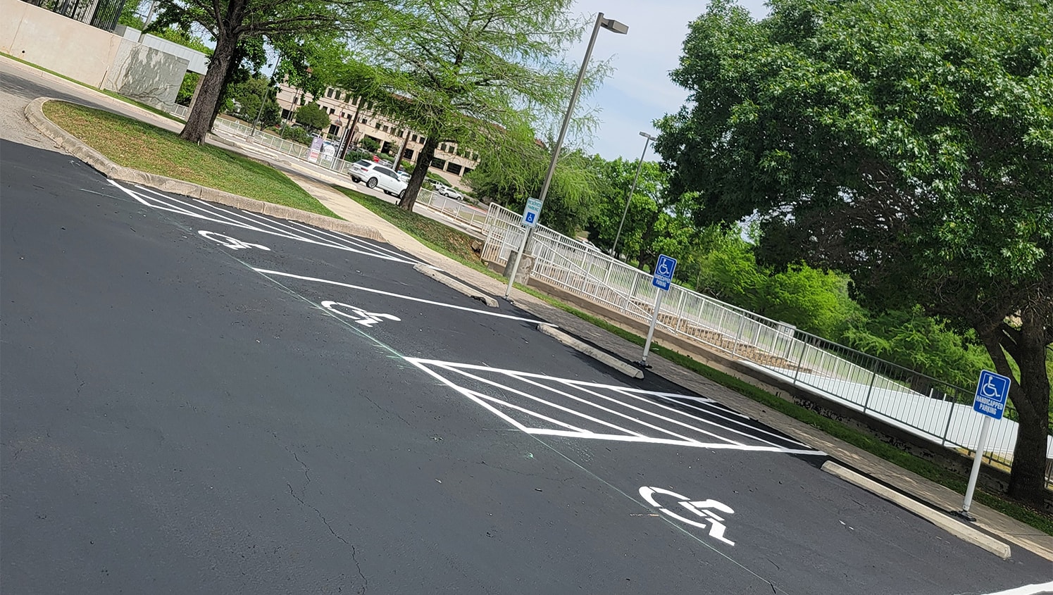 freshly painted parking lot lines at medical clinic parking lot