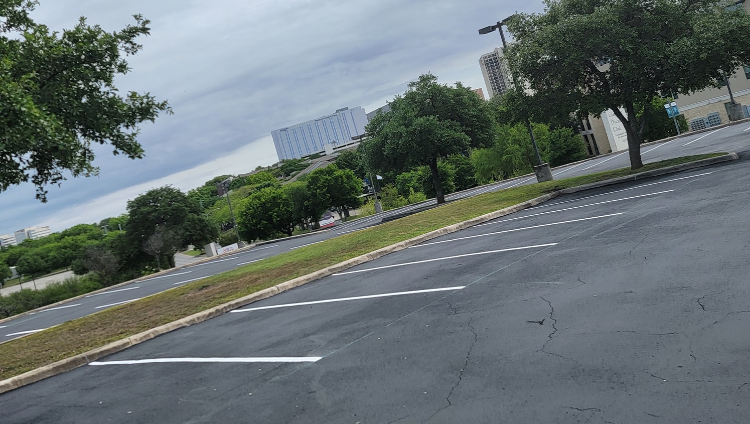 freshly striped parking lot lines at medical clinic