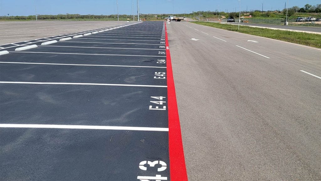 close view of fire lane striping in san antonio, tx