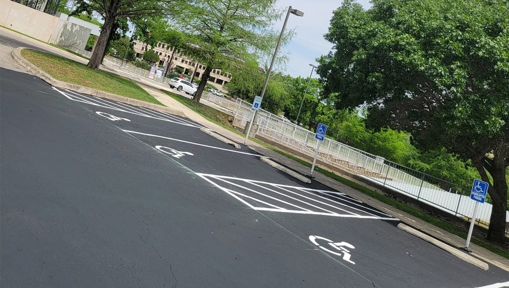 freshly striped parking lot lines at medical clinic