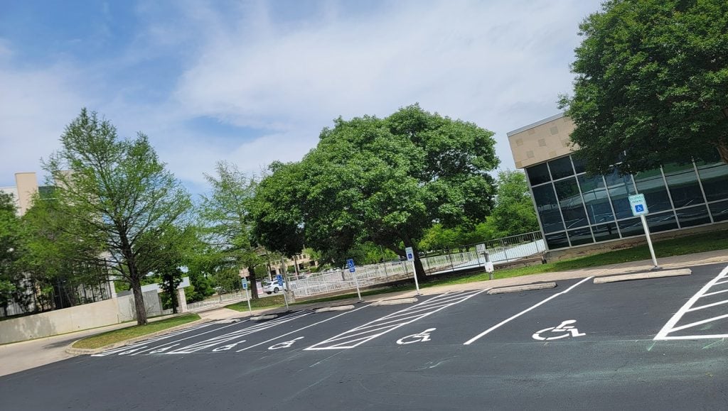 close-up of parking lot lines in medical clinic parking lot