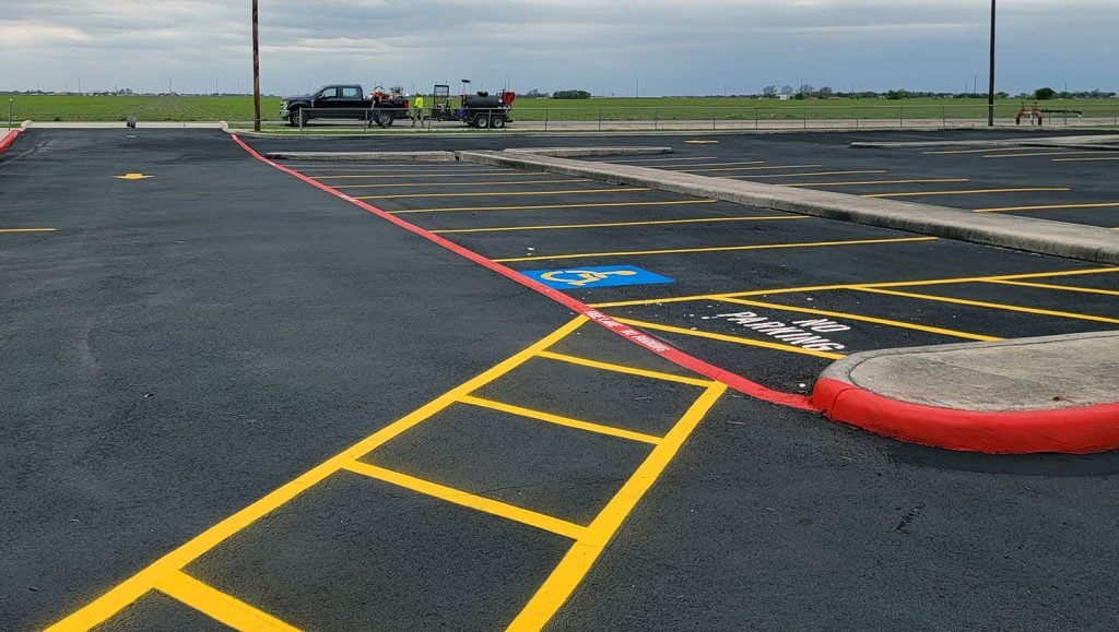 re-striped parking lot markings