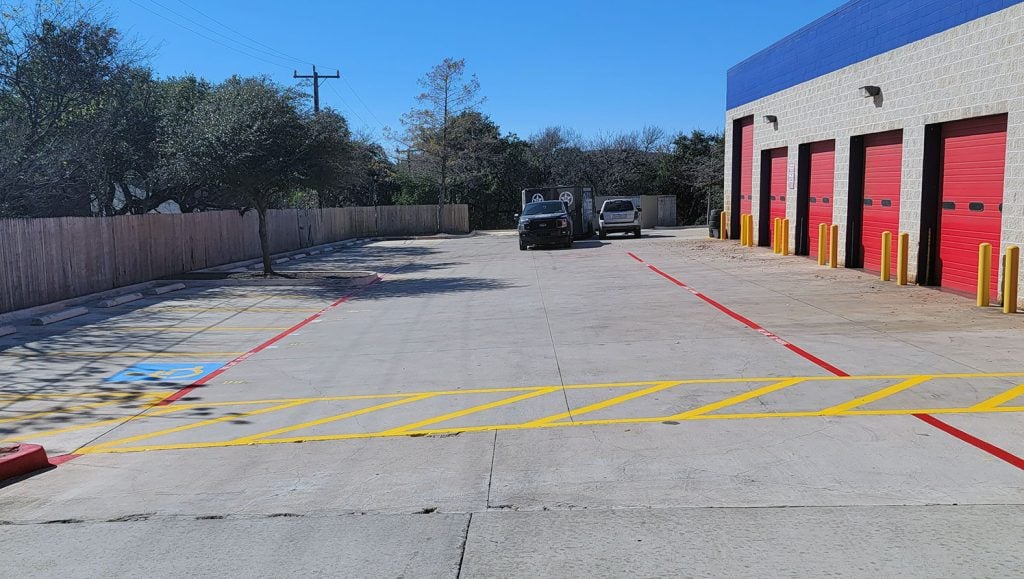 freshly striped no parking fire line marking