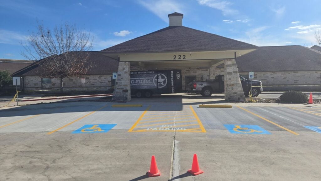 front view of Nursing Home parking lot freshly painted