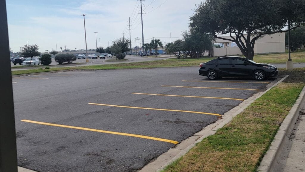 parking spots freshly painted for Buffalo Wild Wings