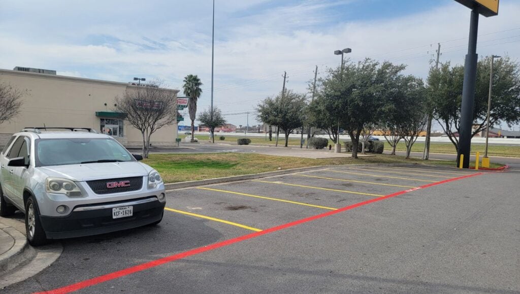 fire lane markings freshly painted for Buffalo Wild Wings parking lot