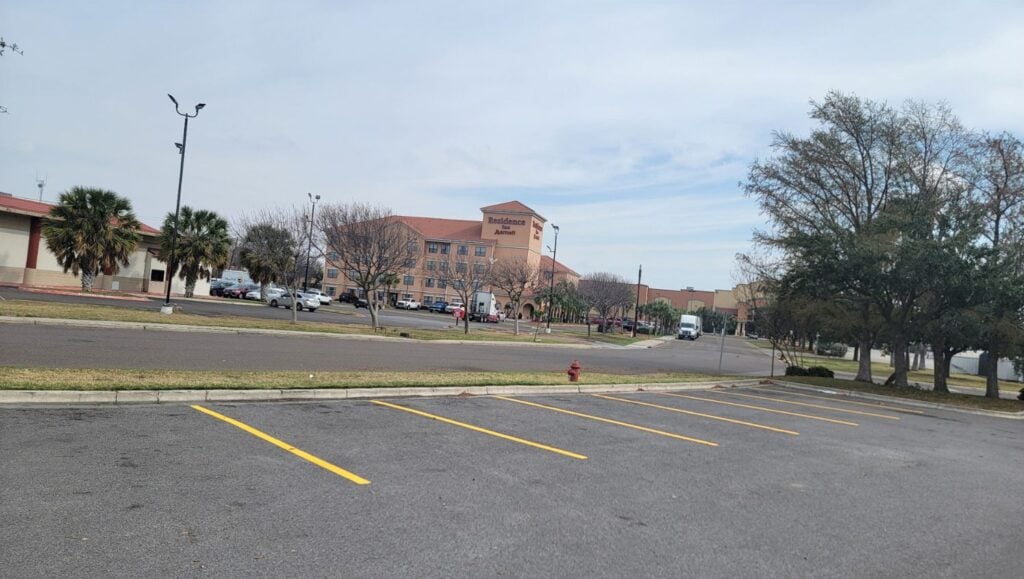 Buffalo Wild Wings parking lot with freshly painted parking spots