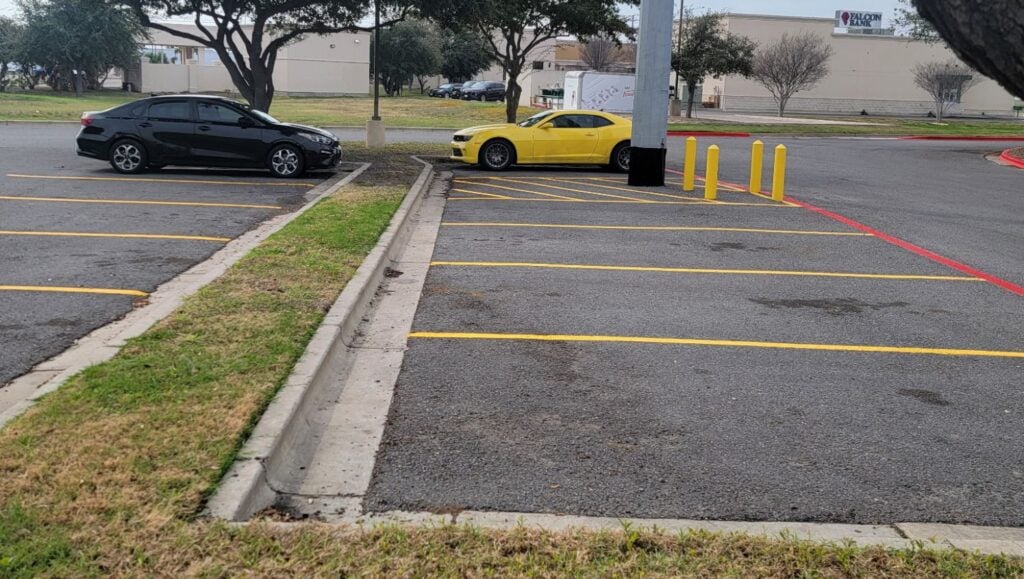 close-up of parking spots freshly painted for Buffalo Wild Wings