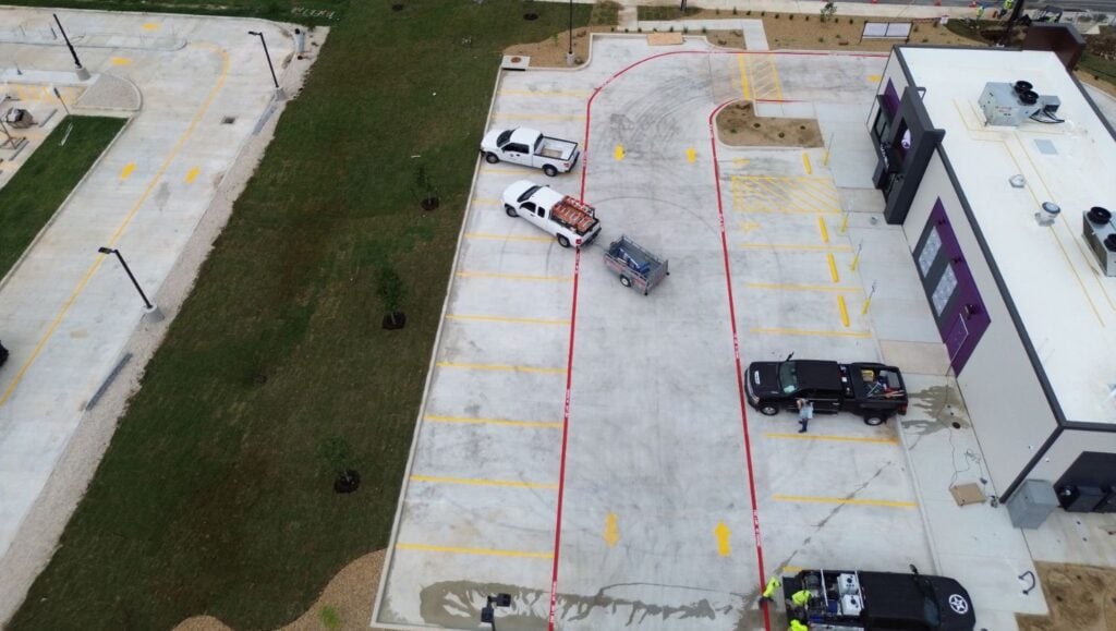fire lane striping for Taco Bell parking lot freshly painted