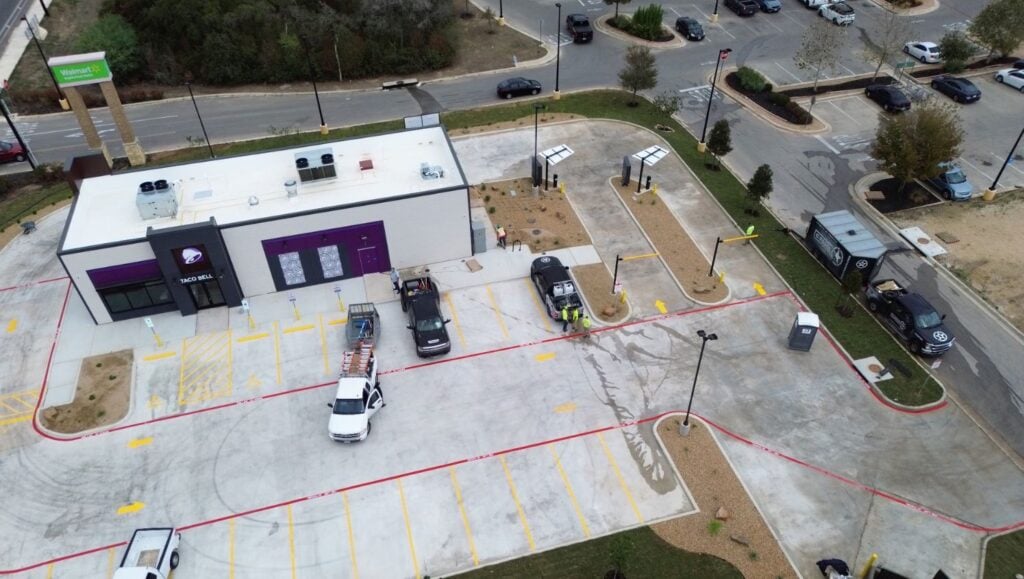 ada compliance parking spots freshly painted for taco bell