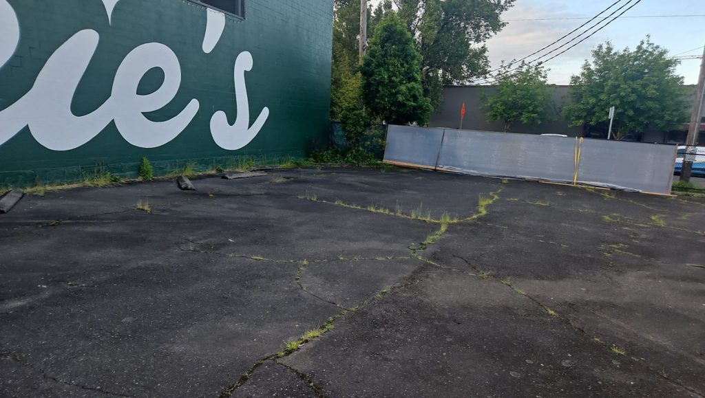 close-up of freshly painted lines in parking lot