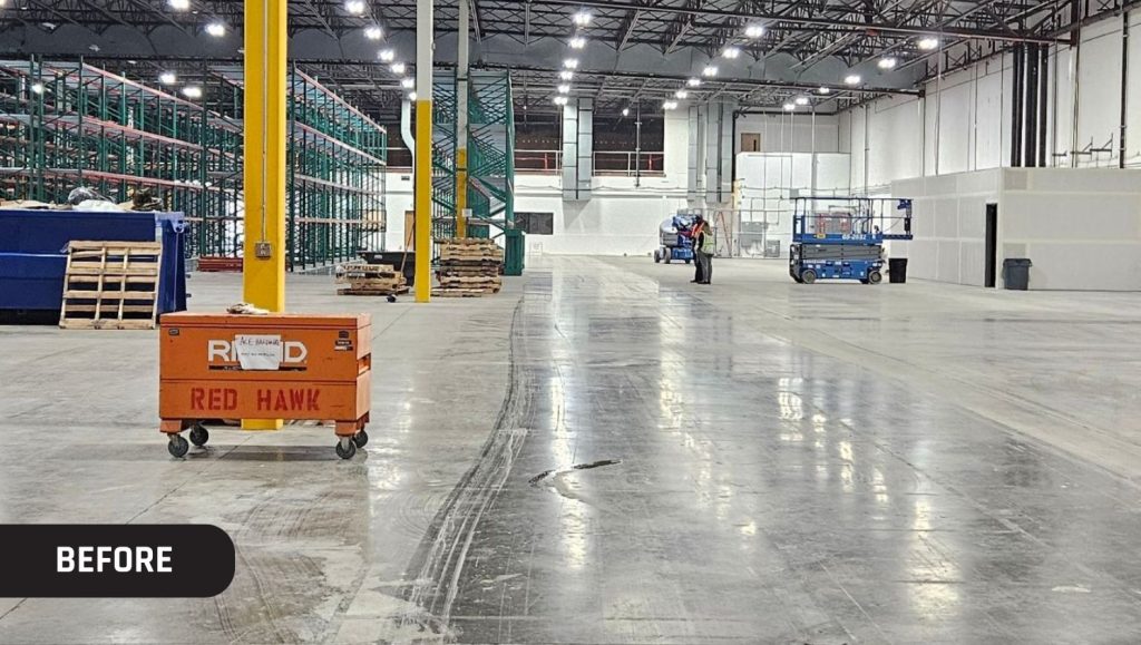 interior view of Ace Relocation warehouse before new line markings