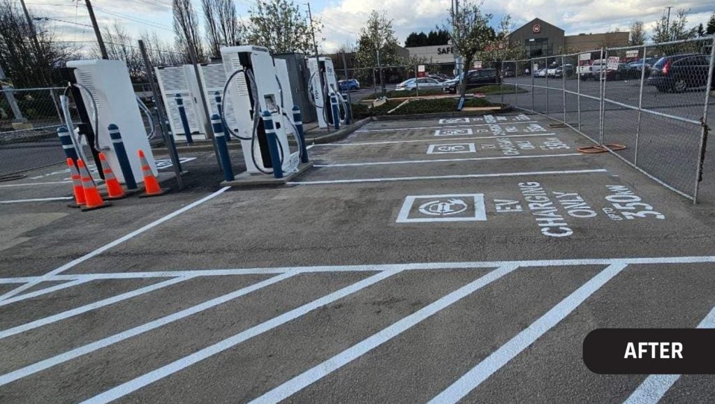 after portrait of Osborne Company parking lot freshly painted