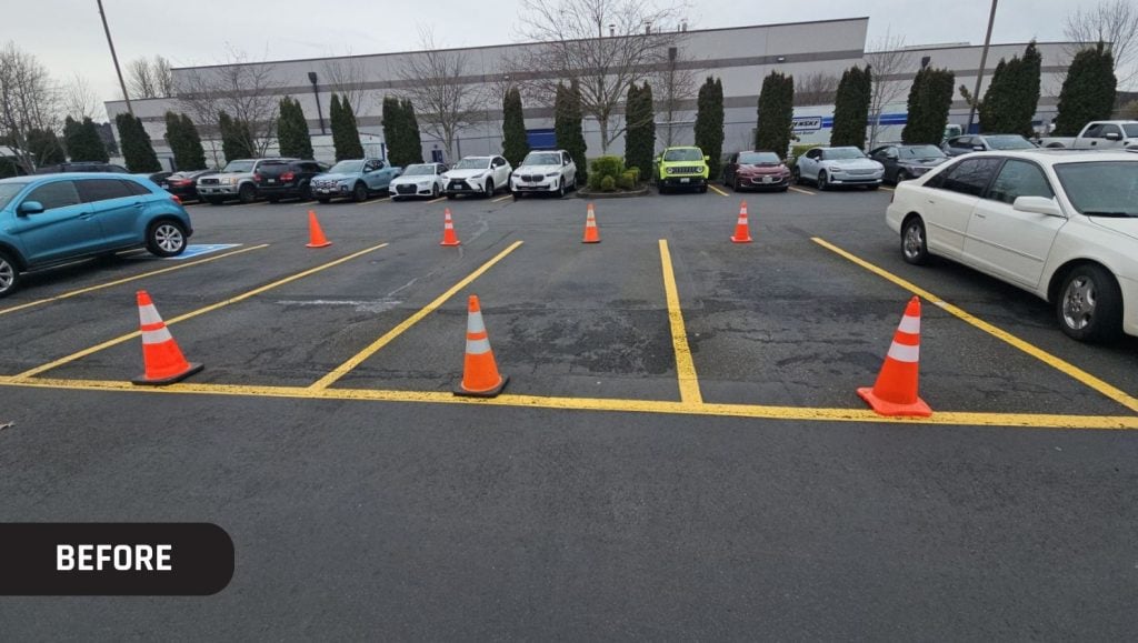 Costco parking lot before new ada compliance parking spots installed