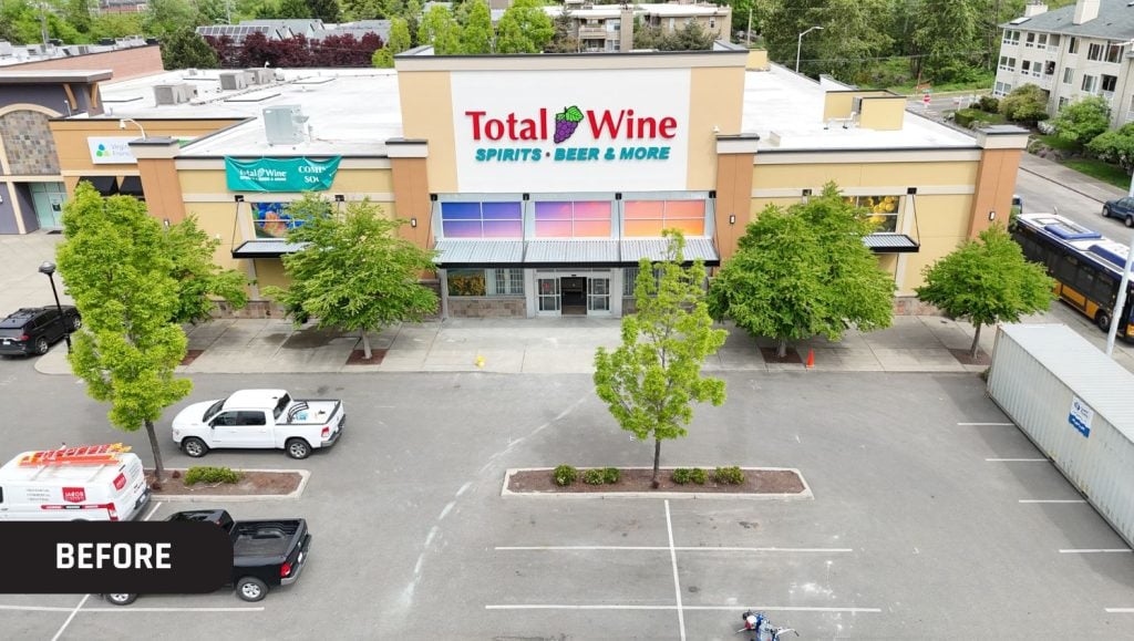 before portrait of Total Wine & More parking lot with faded lines