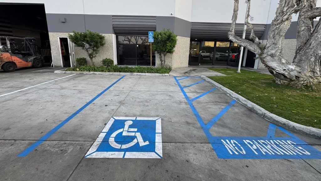 close-up of freshly painted ada compliance parking spot