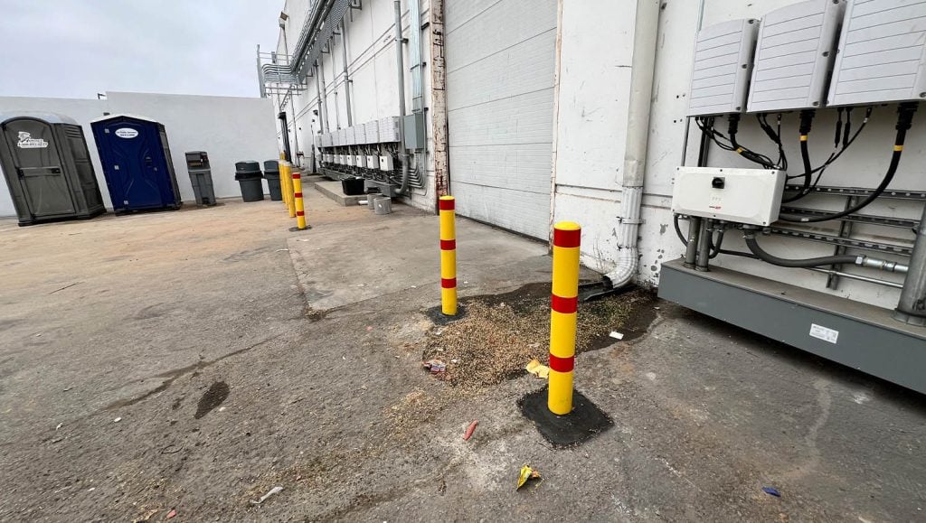 bollards freshly installed for US Foods