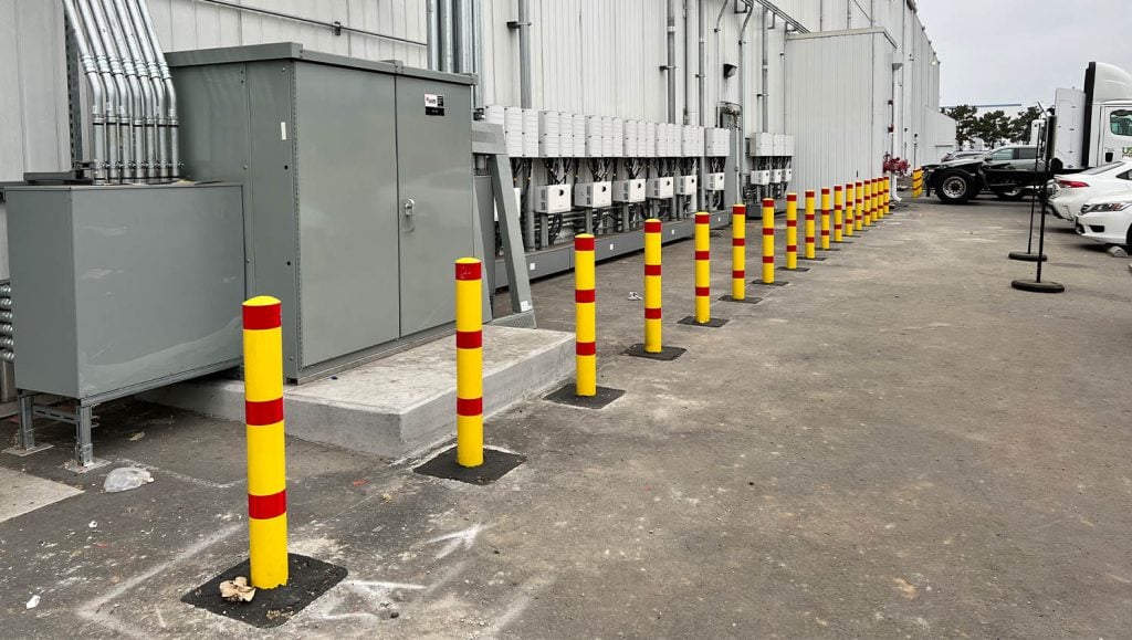 front view of bollards installed for US Foods