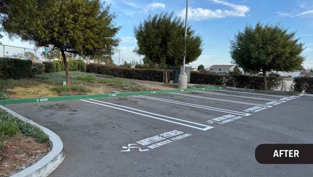 freshly painted parking spots for Anytime Fitness