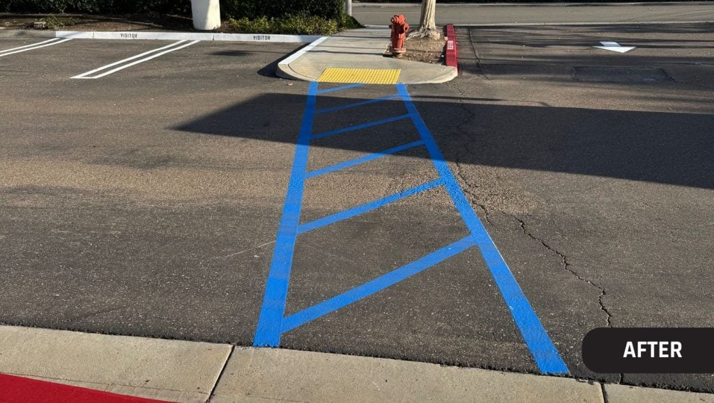 freshly painted crosswalk for OST Omnitron Systems parking lot
