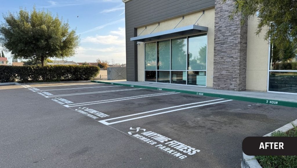 Anytime Fitness parking lot with freshly painted parking spots