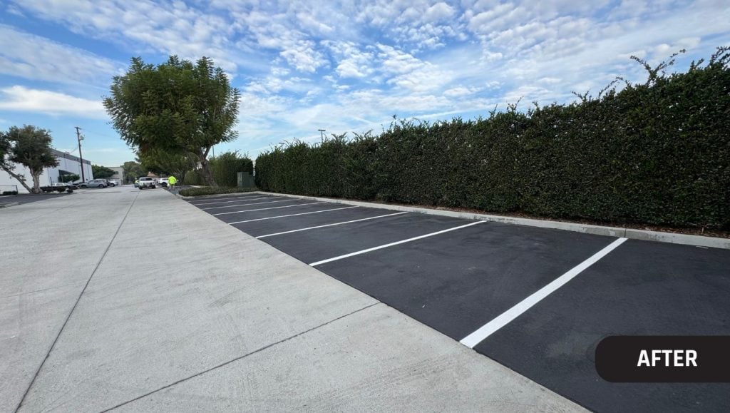 close-up of freshly painted parking spots for John Padgett Design and Construction
