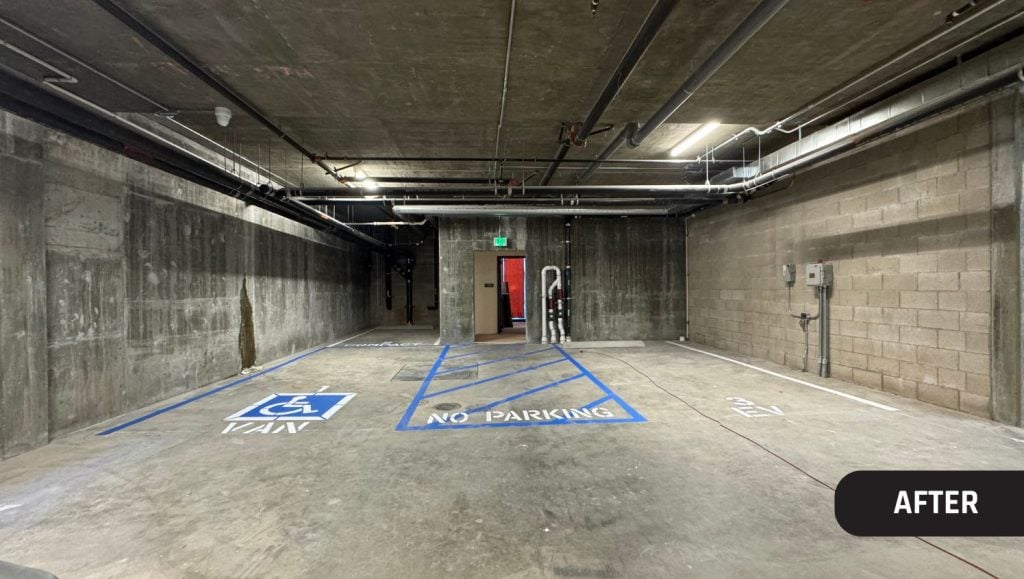ada compliance parking spot freshly painted for. EZ Remodeling parking garage