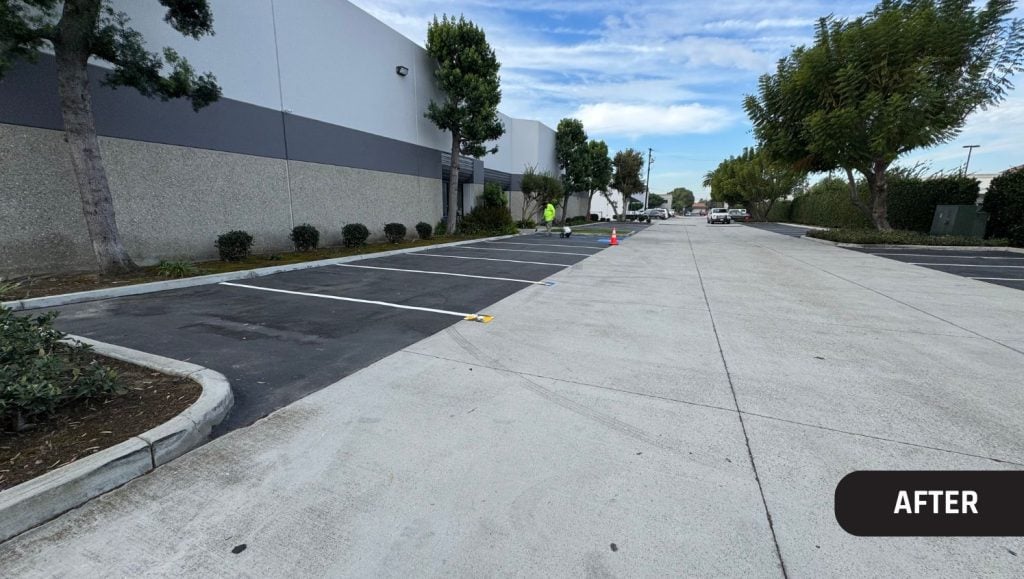 John Padgett Design and Construction parking lot with freshly painted parking spots